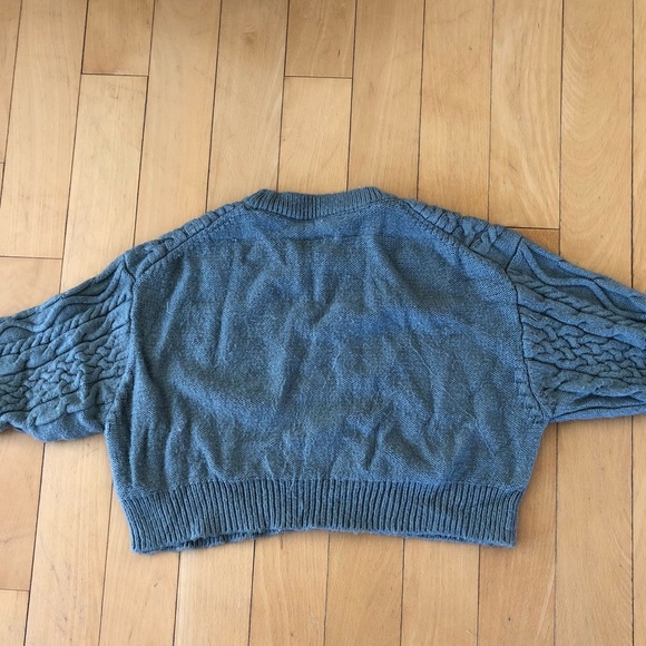 Turquoise Cable Knit Cropped Sweater - Picture 3 of 4